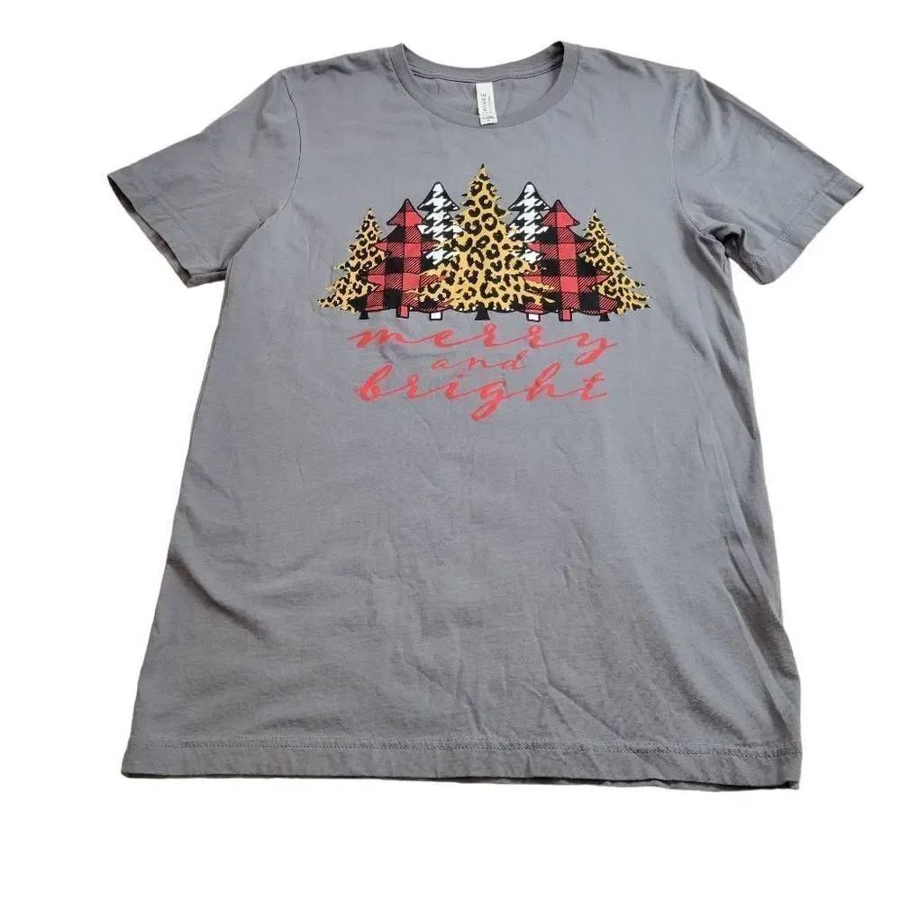 Canvas Bella Merry & bright Christmas shirt M leopard